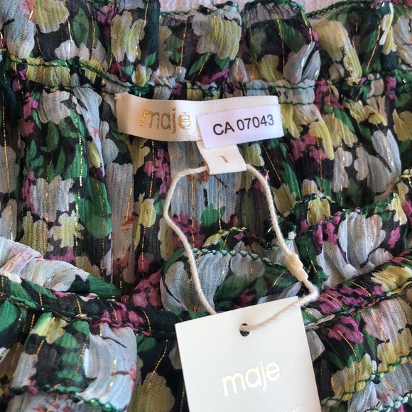 Maje Off Shoulder Floral Silk Blouse Size 1 - Picture 3 of 12